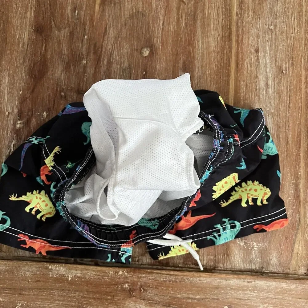 Carter’s Boys Colorful Dinosaur Print Swim Trunks – Size 5/5A Black